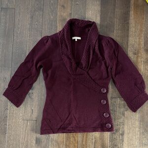 RW&Co Wool Cashmere blend Women's Burgundy Sweater with Button Detail size S